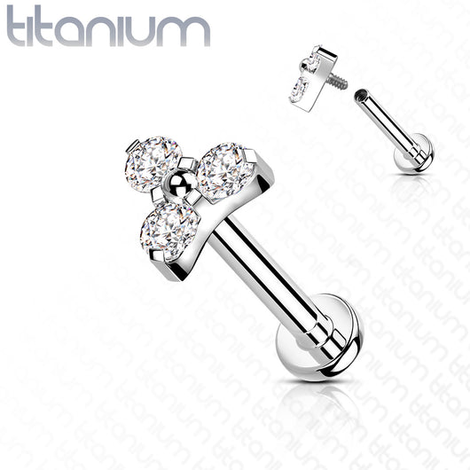 Titanium CZ Trinity Top Labret Tragus Snug Ear Cartilage Helix Studs