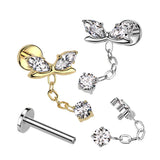Titanium Marquise CZ Bow & CZ Dangle Top Lip Labret Ear Cartilage Tragus