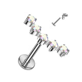 Titanium With 5 Round CZ Curved Top Labret Ear Cartilage Tragus
