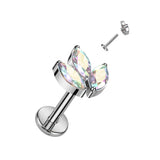Titanium With 3 Marquise CZ Leaf Top Labret Ear Cartilage Tragus