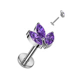 Titanium With 3 Marquise CZ Leaf Top Labret Ear Cartilage Tragus