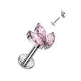 Titanium With 3 Marquise CZ Leaf Top Labret Ear Cartilage Tragus