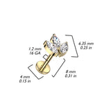 Titanium With 3 Marquise CZ Leaf Top Labret Ear Cartilage Tragus