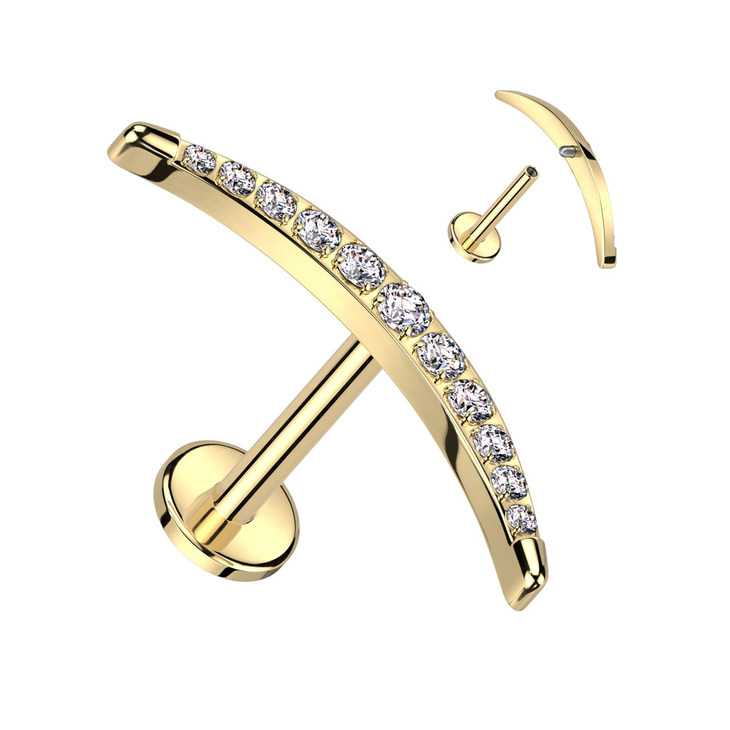 Implant Titanium CZ Pave Long Crescent Moon Top Labret Tragus Cartilag