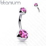 Titanium Internally Threaded Double CZ Belly Button Rings