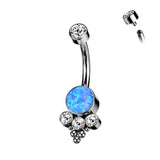 Titanium Bezel Set CZ Or Opal Belly Button Ring