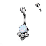 Titanium Bezel Set CZ Or Opal Belly Button Ring