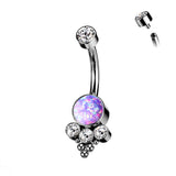 Titanium Bezel Set CZ Or Opal Belly Button Ring