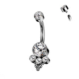 Titanium Bezel Set CZ Or Opal Belly Button Ring