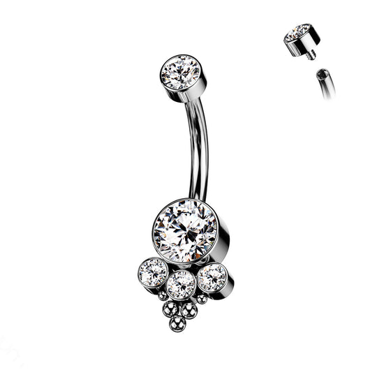 Titanium Bezel Set CZ Or Opal Belly Button Ring