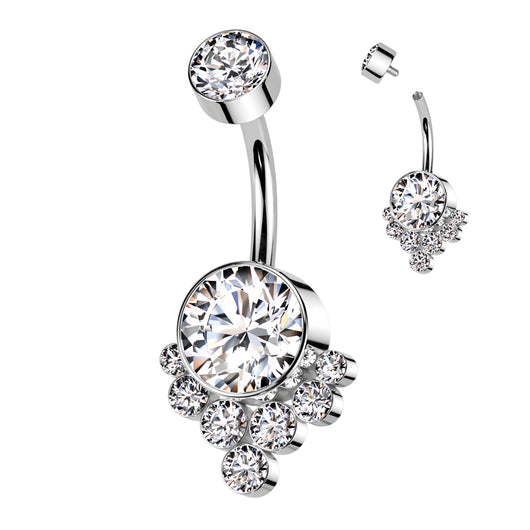 Titanium Bezel Set CZ Cluster Belly Button Ring