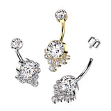 Titanium Bezel Set CZ Cluster Belly Button Ring