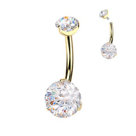 Titanium Prong Set Fireworks Cut CZ Belly Button Ring