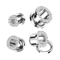 1 Pc Implant Titanium Double Flare Screw Fit Flesh Tunnel With CZ Rim
