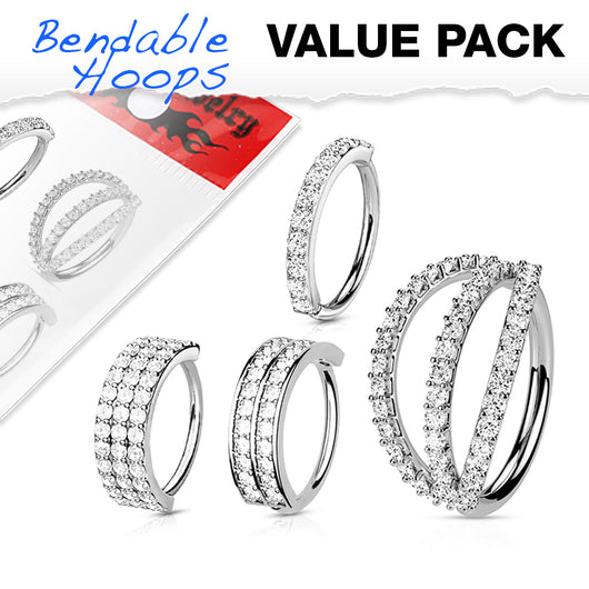 4 Pcs Value Pack Bendable Cartilage Tragus Helix Earrings Hoop Nose Rings
