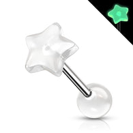 White Glow In The Dark Star Top Ball Barbell Tongue Rings