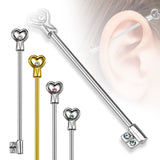 316L Surgical Steel Heart Key with CZs Industrial Barbell