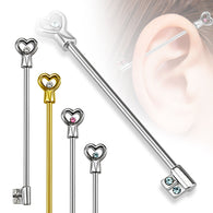 316L Surgical Steel Heart Key with CZs Industrial Barbell