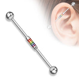 Rainbow Striped Center 316L Surgical Steel Industrial Barbells