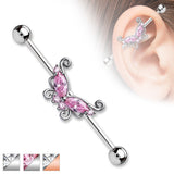 Marquise and Round CZ Butterfly Surgical Steel Industrial Barbells