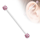 7mm Prong Set CZ Surgical Steel Industrial Barbells