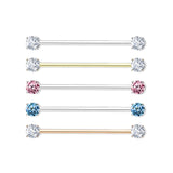 7mm Prong Set CZ Surgical Steel Industrial Barbells