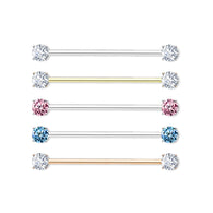 7mm Prong Set CZ Surgical Steel Industrial Barbells