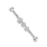 Triple Flower CZ Chain 316L Surgical Steel Industrial Barbells