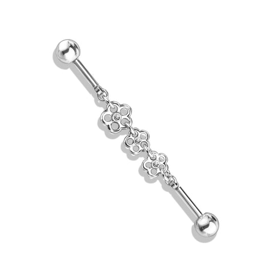 Triple Flower CZ Chain 316L Surgical Steel Industrial Barbells