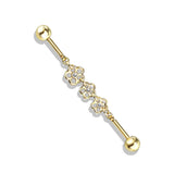 Triple Flower CZ Chain 316L Surgical Steel Industrial Barbells