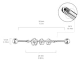 Triple Flower CZ Chain 316L Surgical Steel Industrial Barbells