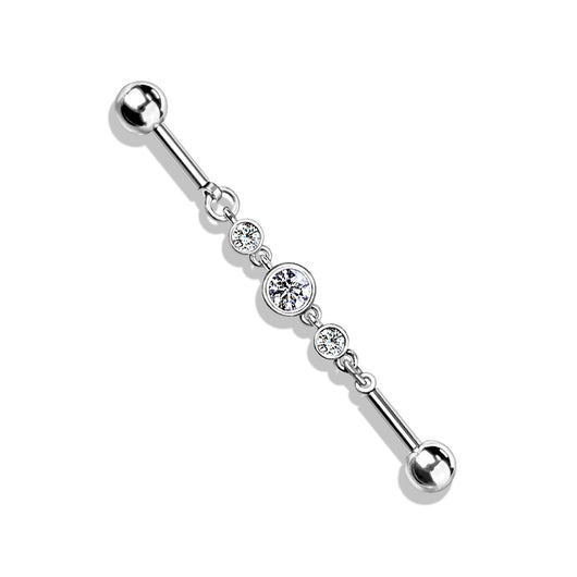 Triple Round CZ Chain 316L Surgical Steel Industrial Barbells