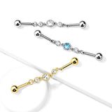 Triple Round CZ Chain 316L Surgical Steel Industrial Barbells