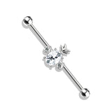 Oval Crystal Pineapple Center Surgical Steel Industrial Barbells