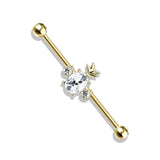 Oval Crystal Pineapple Center Surgical Steel Industrial Barbells