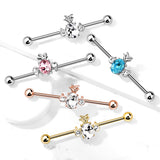 Oval Crystal Pineapple Center Surgical Steel Industrial Barbells