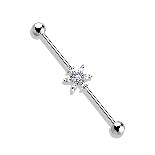 Princess Cut CZ Flower 316L Surgical Steel Industrial Barbells