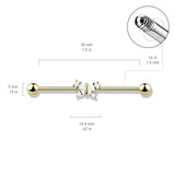 14K Gold Plated Marquise CZ Paved Butterfly Industrial Barbells