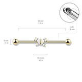 Gold Plated Marquise CZ Paved Butterfly Industrial Barbells