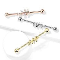 CZ Set Leaf  316L Surgical Steel Industrial Barbells