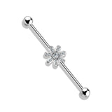 Micro CZ Paved Flower 316L Surgical Steel Industrial Barbells