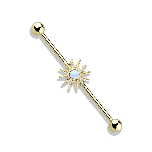 Gold Plated Surgical Steel Opal Stone Sunburst Industrial Barbells