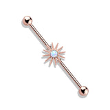 Gold Plated Surgical Steel Opal Stone Sunburst Industrial Barbells