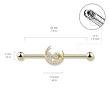 Gold Plated CZ Paved Moon With CZ Center Star Industrial Barbells