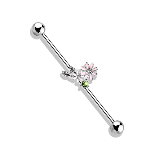 CZ Flower and Leaves 316L Surgical Steel Industrial Barbells