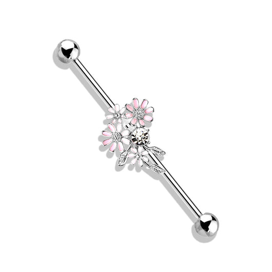 CZ And Enamel Flower Bouquet 316L Surgical Steel Industrial Barbells