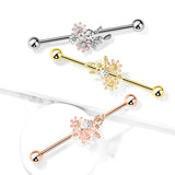 CZ And Enamel Flower Bouquet 316L Surgical Steel Industrial Barbells