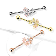 CZ And Enamel Flower Bouquet 316L Surgical Steel Industrial Barbells