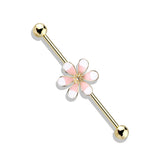 Two Tone Enamel Flower 14Kt. Gold Plated Industrial Barbells