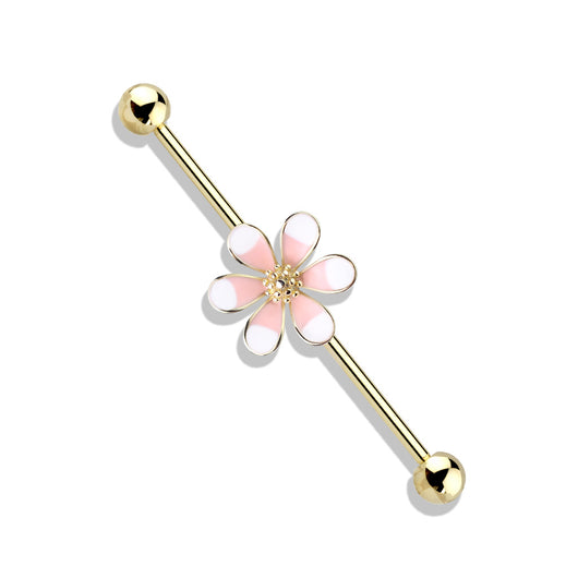 Two Tone Enamel Flower 14Kt. Gold Plated Industrial Barbells